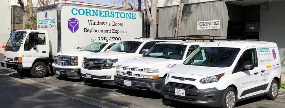 Cornerstone trucks and vans outside the Torrance showroom