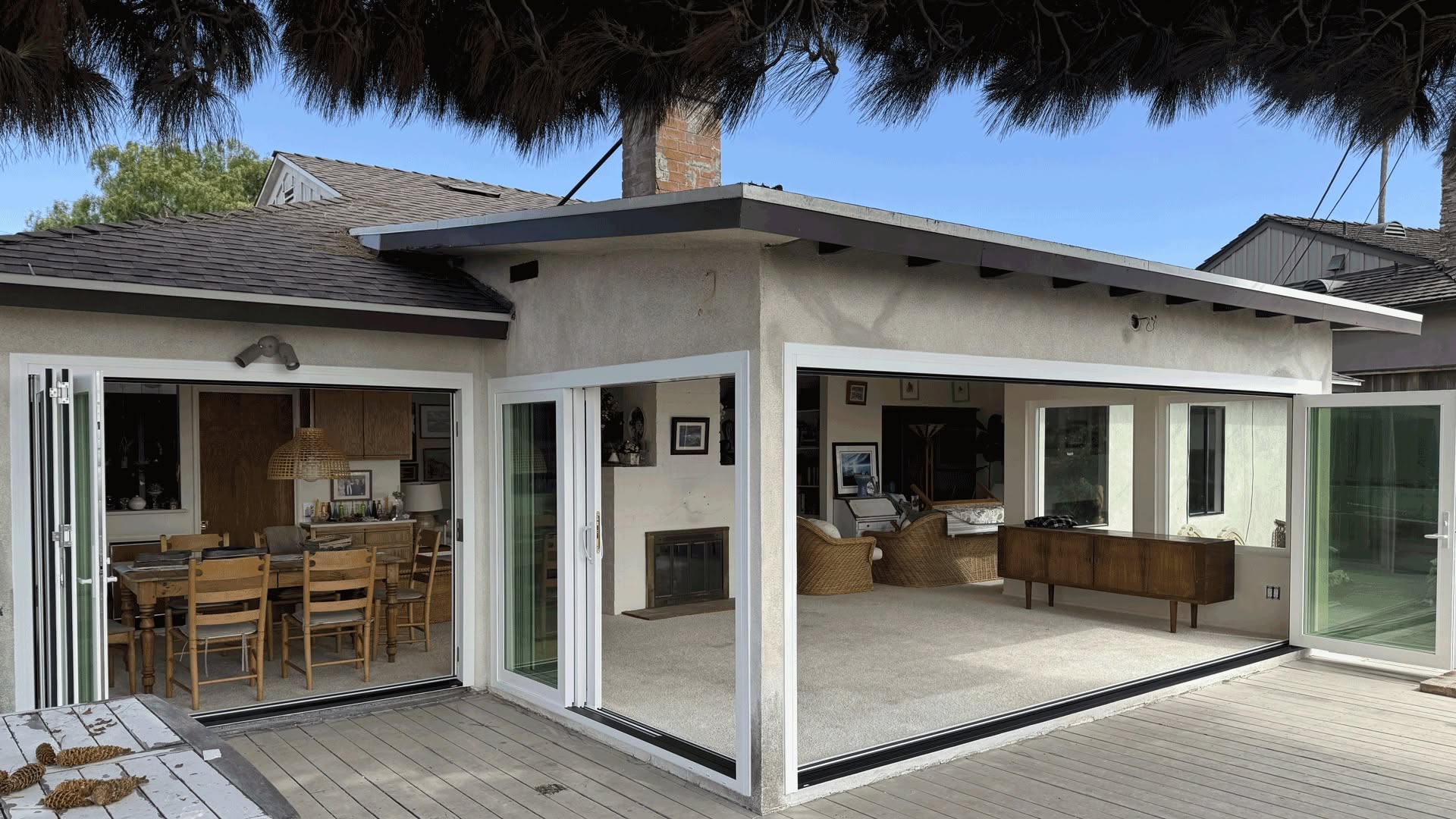 Open bi-fold and sliding patio doors installed by Cornerstone
